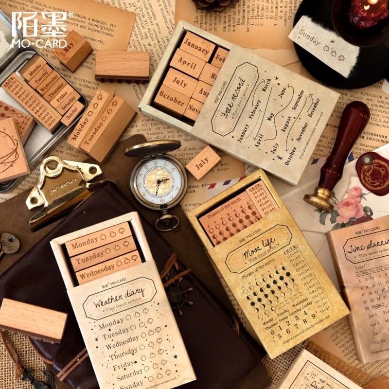 1/7/10/12/13 pz/1 set Timbro di Legno Vintage FAI DA TE Galassico troppopieno Francobolli Set per Journaling Artigianato Creazione di Carte Pittura Insegnamento