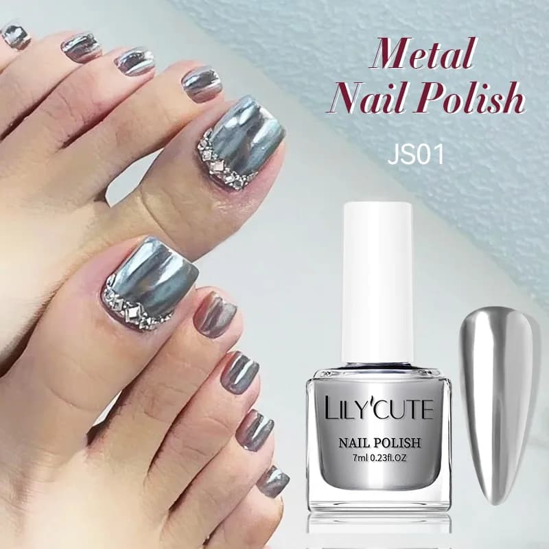 LILYCUTE Smalto per unghie metallizzato super luminoso da 7 ml, senza bisogno di lampada, bottiglia di vetro stile francese ad asciugatura rapida, smalto regolare per nail art
