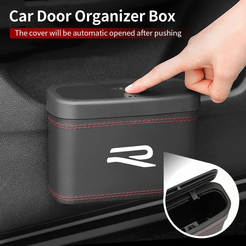 Car Push-Button Style Square Leather Multi Functional Organizer Box Trash Can For VW R Scirocco Jetta Beetle Golf Sharan Touran