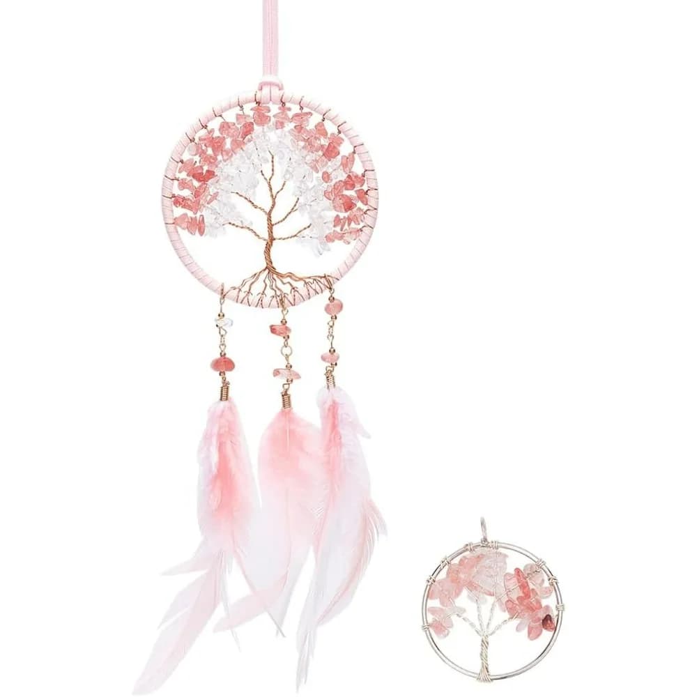 1 PC Dream Catcher Feather Dream Catchers Crystal Beads Small Tree of Life Dream Catchers Chakras Catchers for Pink making kit