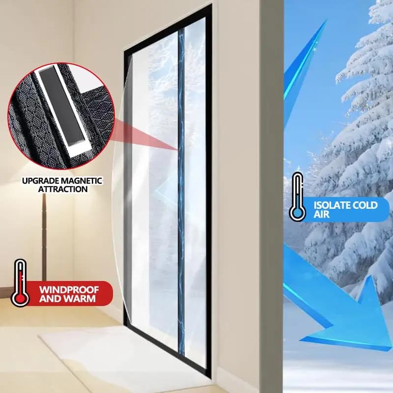 Tenda per porta divisoria per aria condizionata trasparente antivento e resistente al freddo in inverno, tenda non perforata con aspirazione magnetica