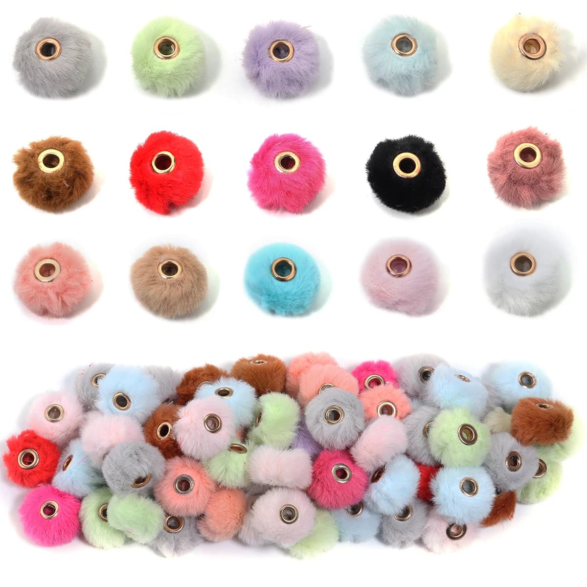 10 pz/lotto Ciondoli a forma di pompon in peluche, perline multicolori, per creazione gioielli fai da te, orecchini, bracciali e accessori