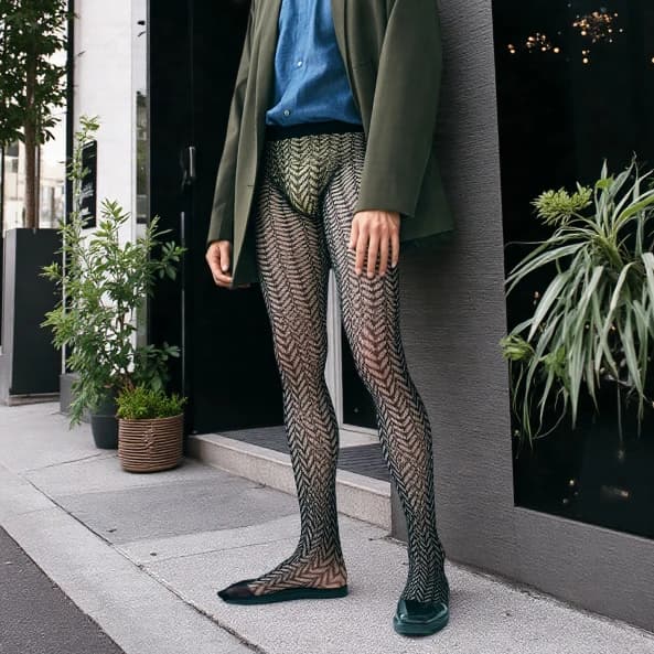 Collant da uomo nero traspirante legging calzini a rete cavi collant da uomo di nuova moda