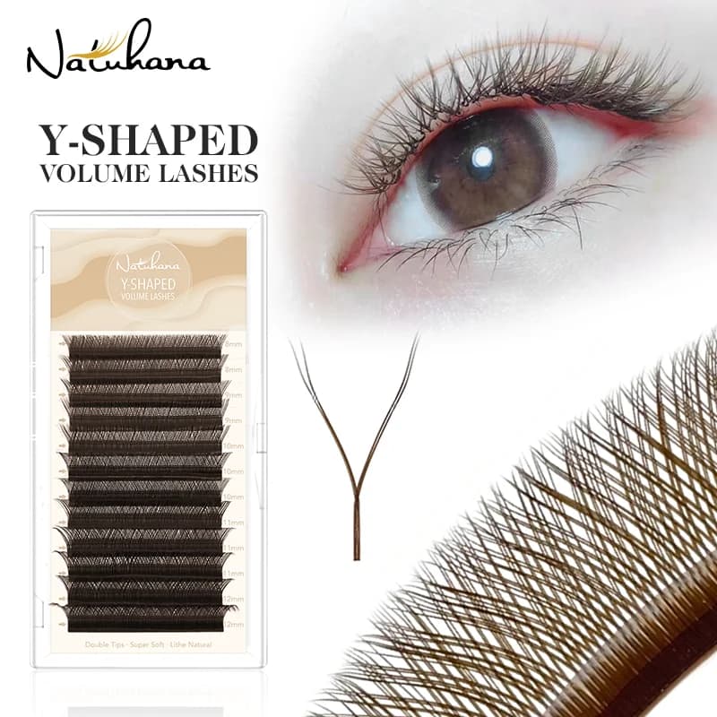 NATUHANA YY Shaped Brown Fin Eyelashes, Individual Molds Soft in PBT, Colorful Eyelashes with Curve C for Make-up ♪