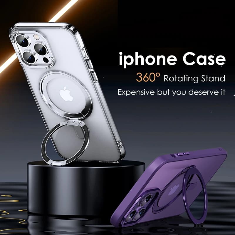 Magnetic 360 ° Phone Case with rotating support for iPhone 11 12 13 14 15 16 17 Pro Max 17Air with ring support Clear cover