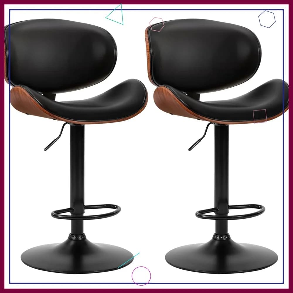 Set di 2 Sgabelli da Bar Girevoli, Sedie da Bar Regolabili in Altezza con Schienale e Poggiapiedi in Pelle PU per Isola Cucina, Nero
