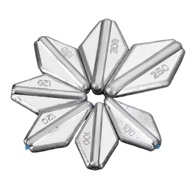 Set di 5 Piombi a Forma di Diamante 80g/100g/120g/150g/200g, Pesi in Piombo Cavi con Tubi in Plastica, Accessori per la Pesca