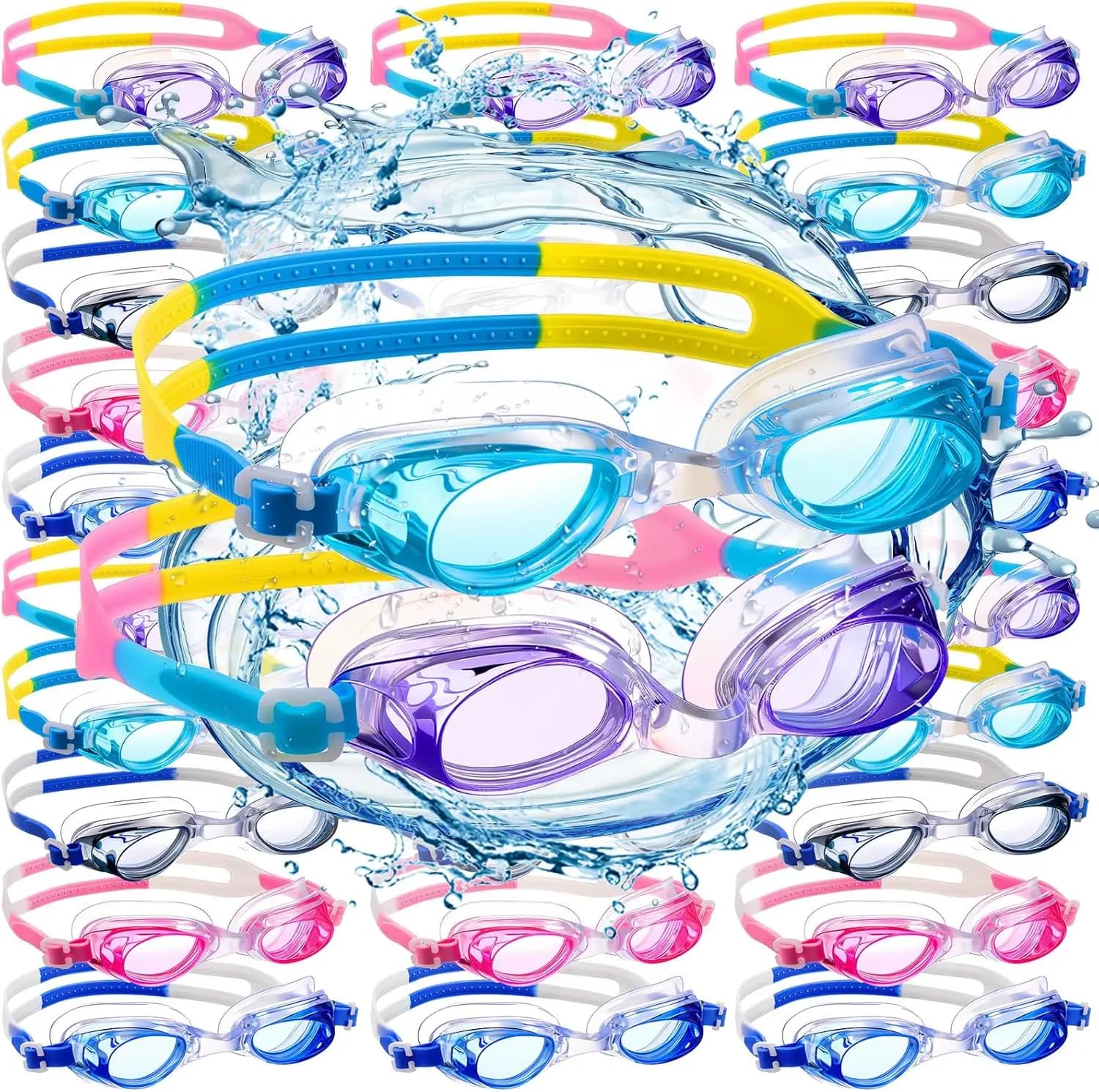 Pack of 30 anti-loss swim glasses with ear plugs and nose clip for adults, men, women, boys
