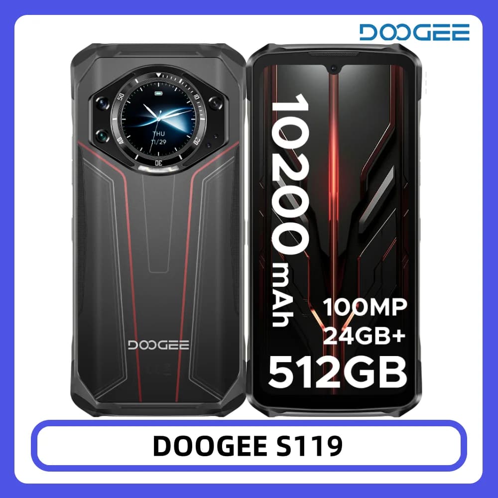 DOOGEE S119 Telefono Rugged 32GB RAM + 256GB ROM Schermo FHD+ da 6.72" Fotocamera 100MP Batteria 10200mAh 33W Schermo Secondario da 1.32" NFC Smartphone