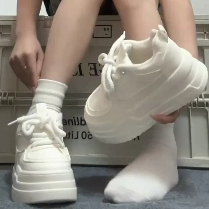 Scarpe da ginnastica con plateau da donna | Design tutto bianco, calzature alla moda versatili e minimaliste