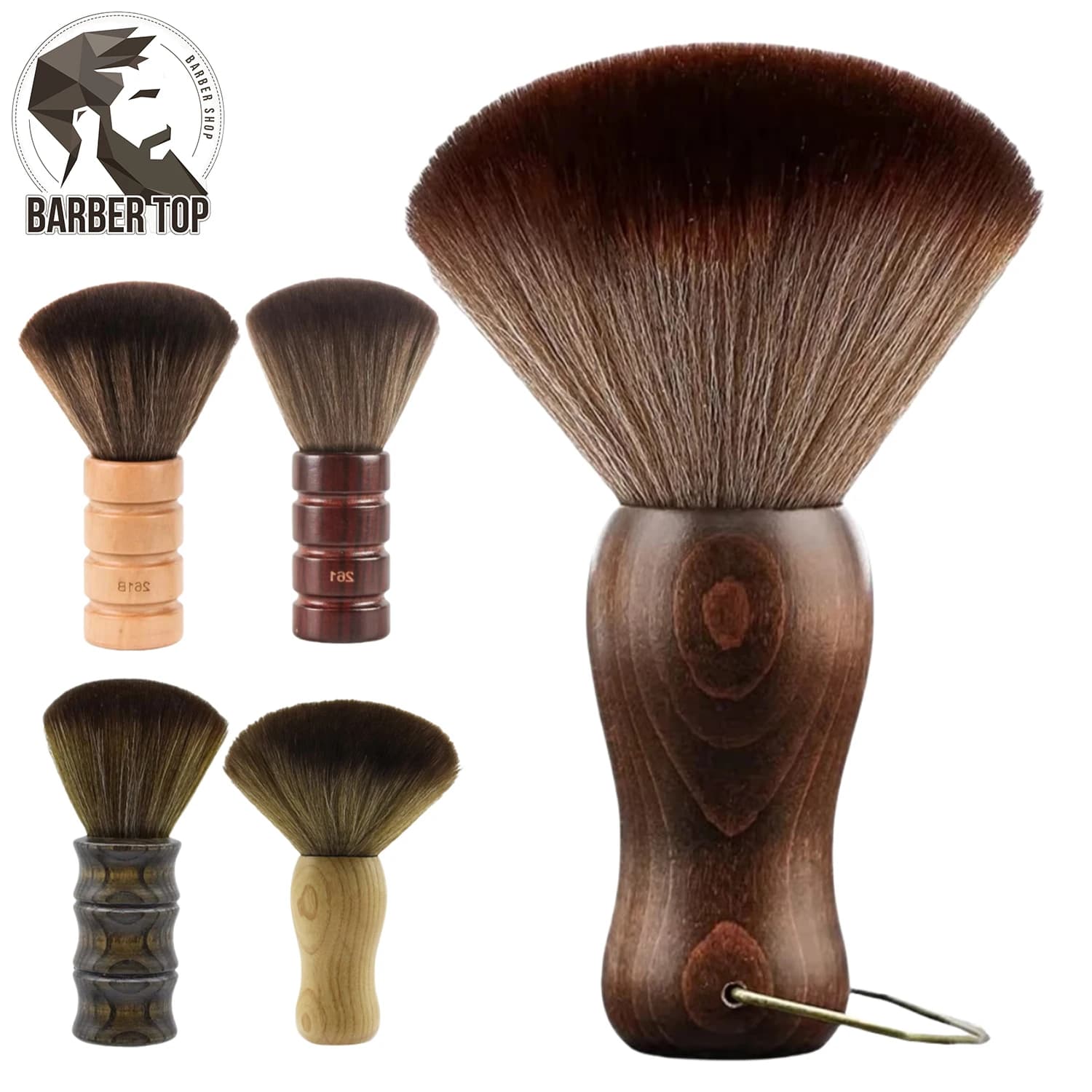 Spazzola per spolverino per collo da barbiere Manico in legno con gancio Spazzola per pulizia per parrucchiere Spazzole per capelli in fibra naturale
