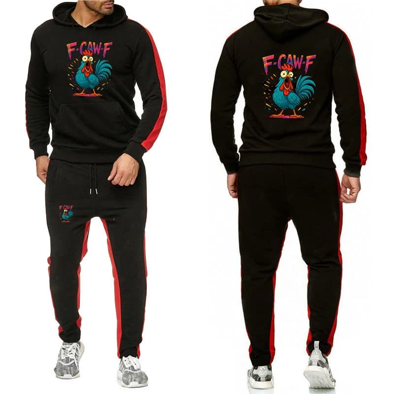 F Caw F Chicken Logo Stampa 2025 Primavera e Autunno Hip Hop da uomo Marchio Popolare Sfumatura di colore Felpe con cappuccio Pantaloni Tute sportive