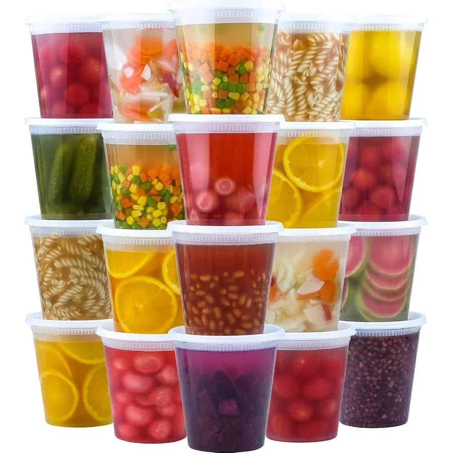 Set di 50 Contenitori da 32 oz con Coperchi, Ermetici, Senza BPA, in Plastica, per Asporto e Conservazione Alimenti