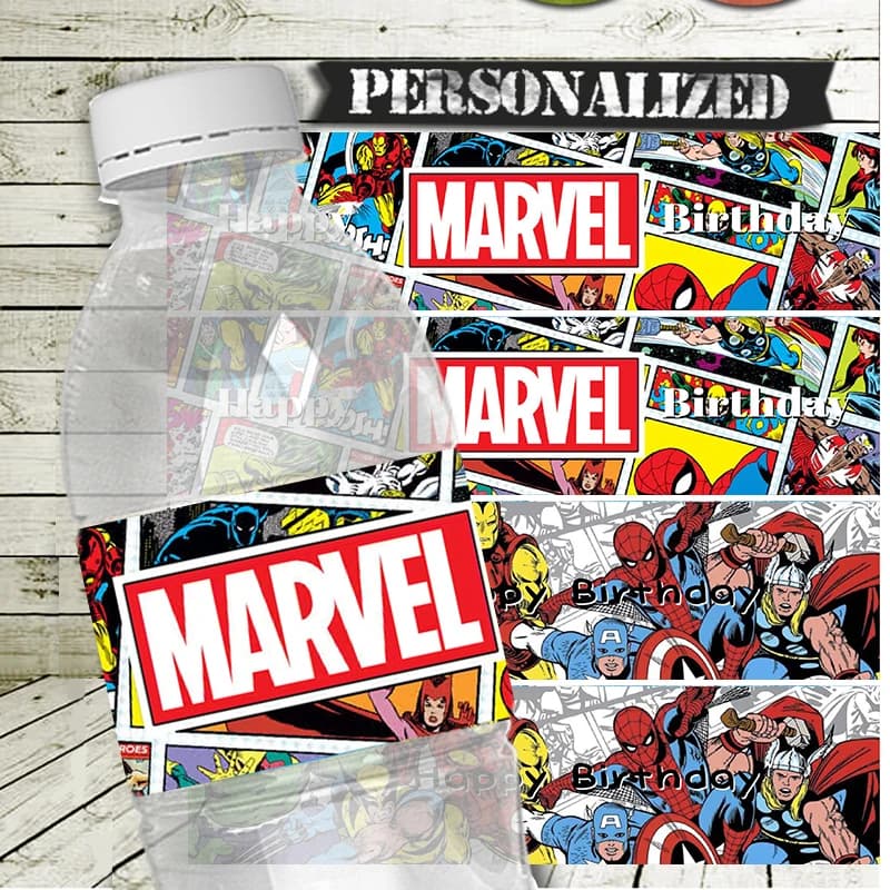 6pcs Marvel Avengers Cartoon Water Bottle Labels Birthday Party decorations Kids Toy Communion Self-adhesive Stickers Supplies