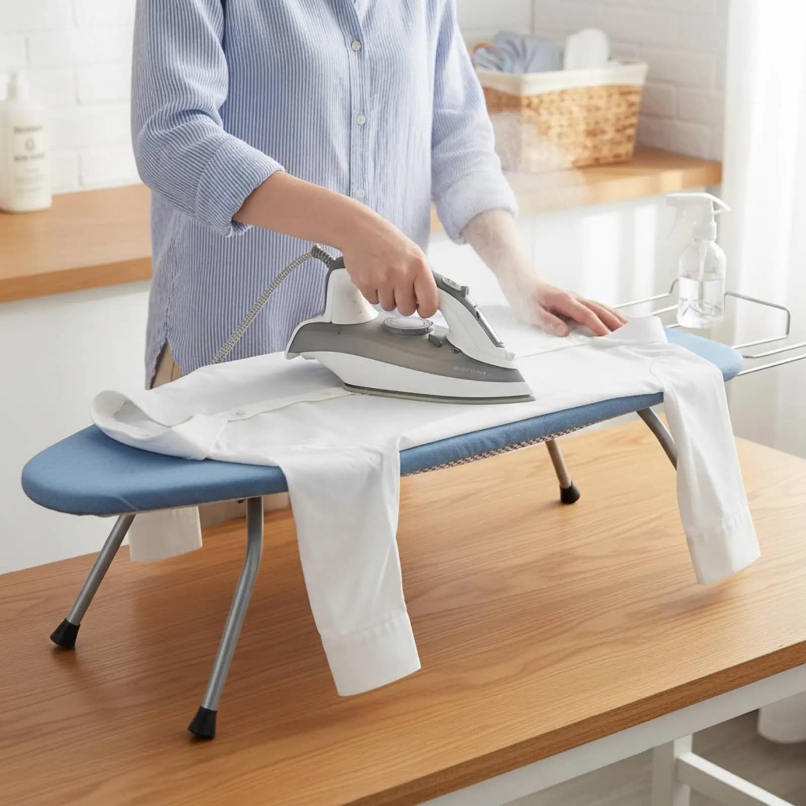Countertop Ironing Board Space Saving Portable Ironing Board Laundry Accessory Heat Resistant Cover Non-Slip Feet for Dorm Room