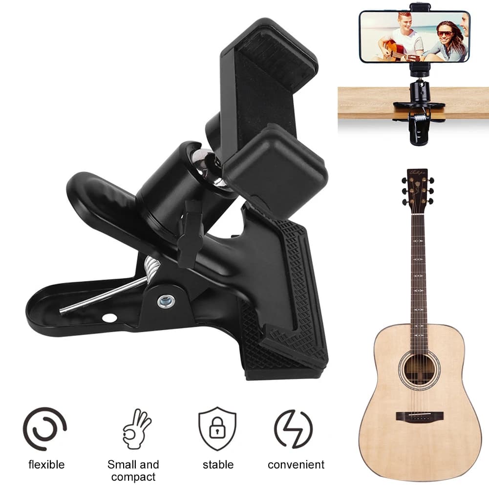Clip per la testa della chitarra supporto per telefono cellulare ad angolo regolabile supporto per telefono con testa di chitarra multifunzionale per la registrazione di musica domestica