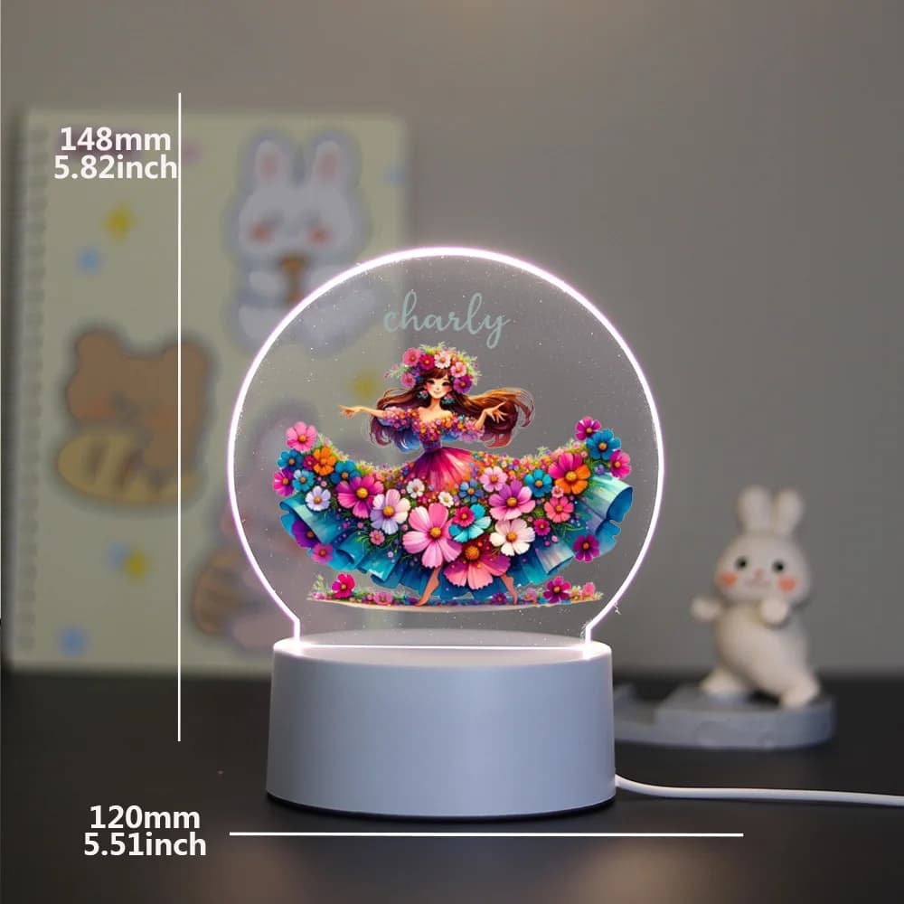 1 luce notturna personalizzata con design artistico, luce ambientale da comodino per camera da letto con fata dei fiori, regalo di San Valentino o di compleanno per la fidanzata