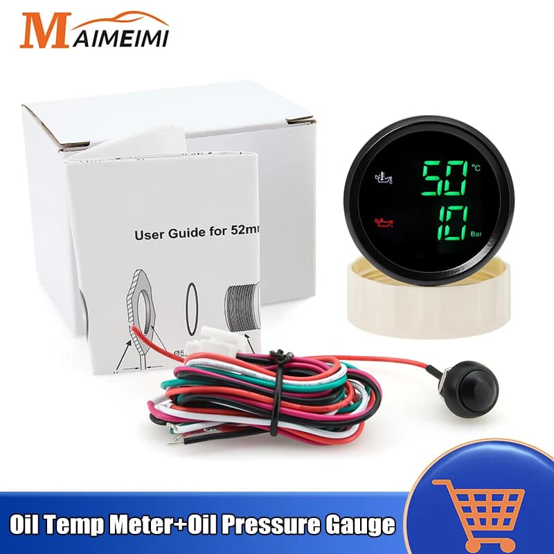 Misuratore di temperatura dell'olio da 2 "52mm 2 IN 1 50 ~ 150 gradi Celsius + manometro dell'olio 0-10 Bar con allarme per auto barca 12V 24V personalizzato