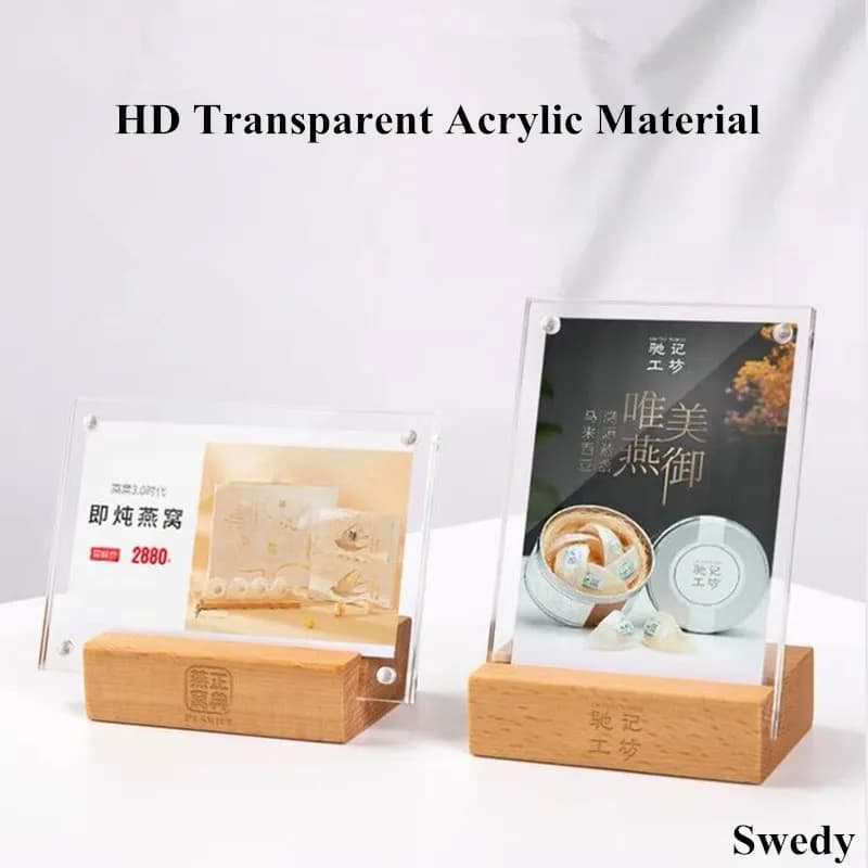 6x9 cm / 7x10 cm Tavolo magnetico in legno Supporto per cartello in acrilico Espositore Cornice per volantino Menu da tavolo Etichetta del prezzo Porta carta