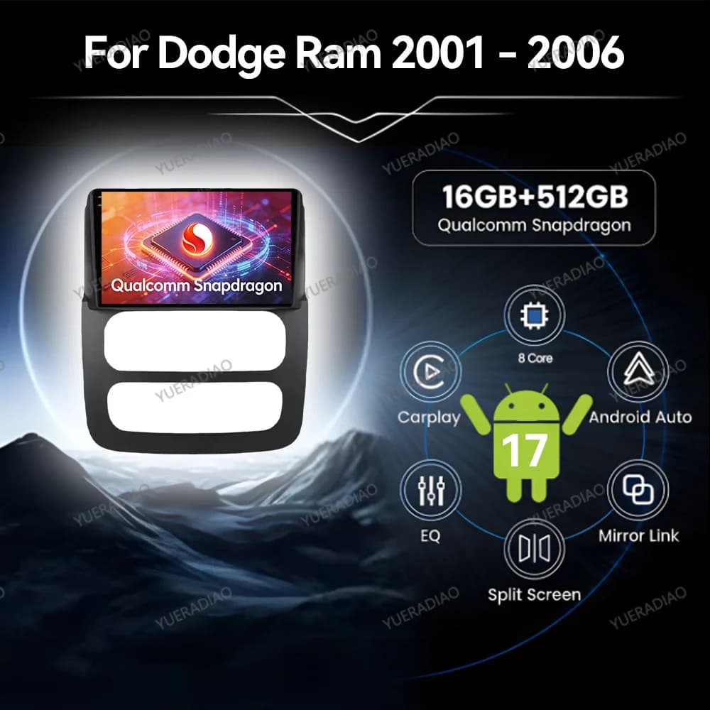 Android 17 Car Radio For Dodge Ram 3 DR DH 2001 - 2006 BT Head Unit 4G LTE 5G WIFI GPS NAVI Multimedia Video Player QLED 2DIN