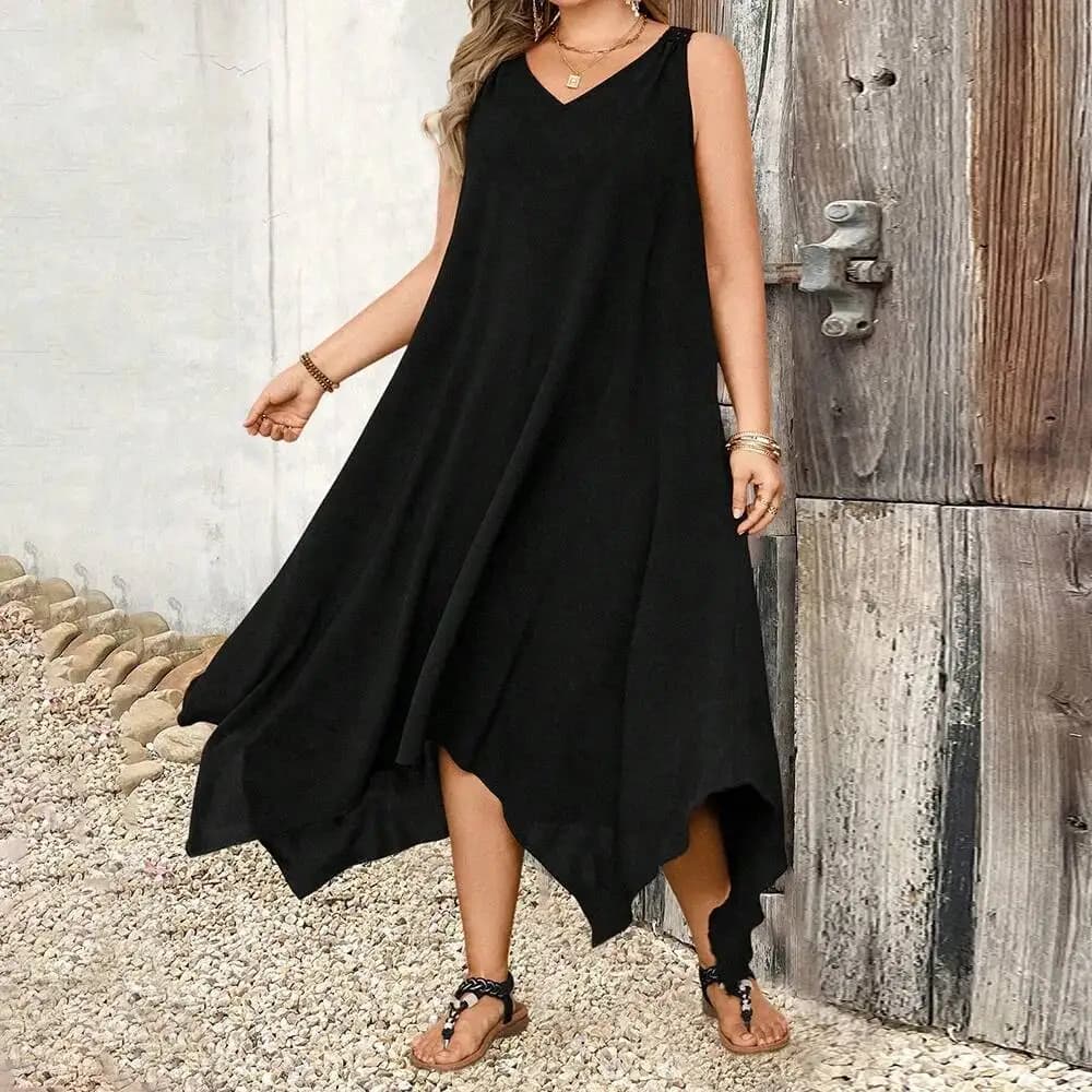 Abito Casual da Donna Oversize con Scollo a V, Traspirante, Senza Maniche, Gonna Lunga Irregolare 2025 per Feste Estive Eleganti Casual Y2k