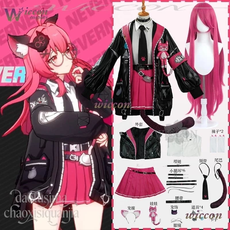 Costume Cosplay Anime Game Neverness To Everness NTE, Abito Rosa Caldo e Nero di Nanally Coluccis, Vestito JK Y2K Jirai Kei per Ragazze, Halloween