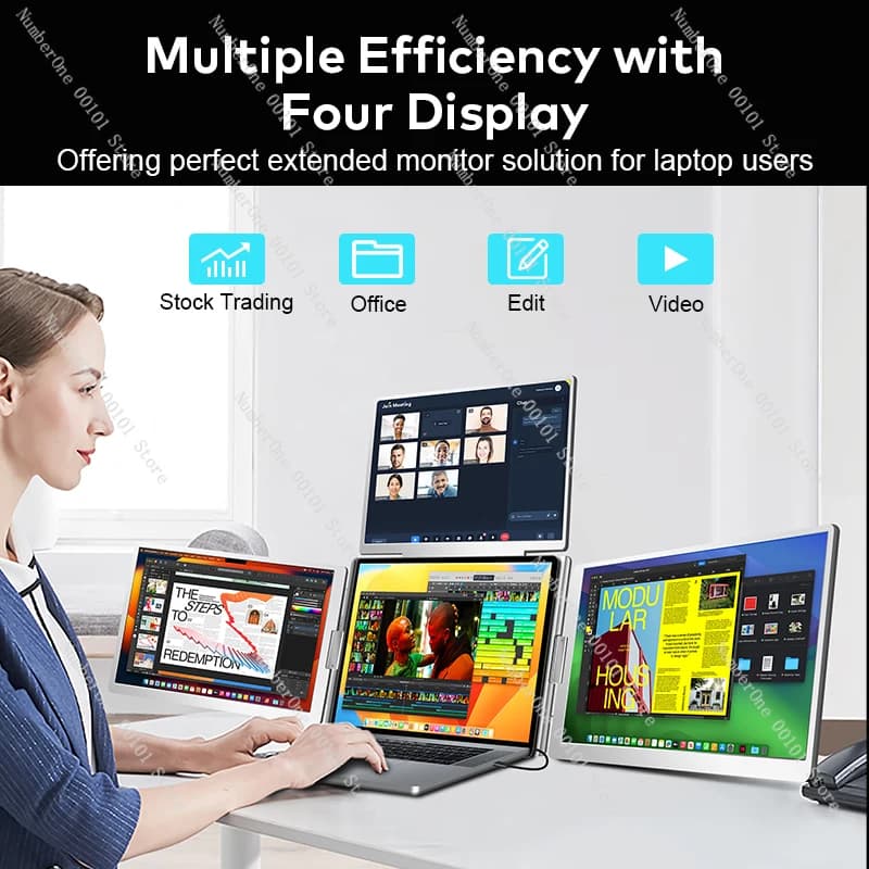 Fopo 2025 Monitor Esterno per Laptop da 14 Pollici IPS a 4 Schermi con Interfaccia Type C per Uso Aziendale