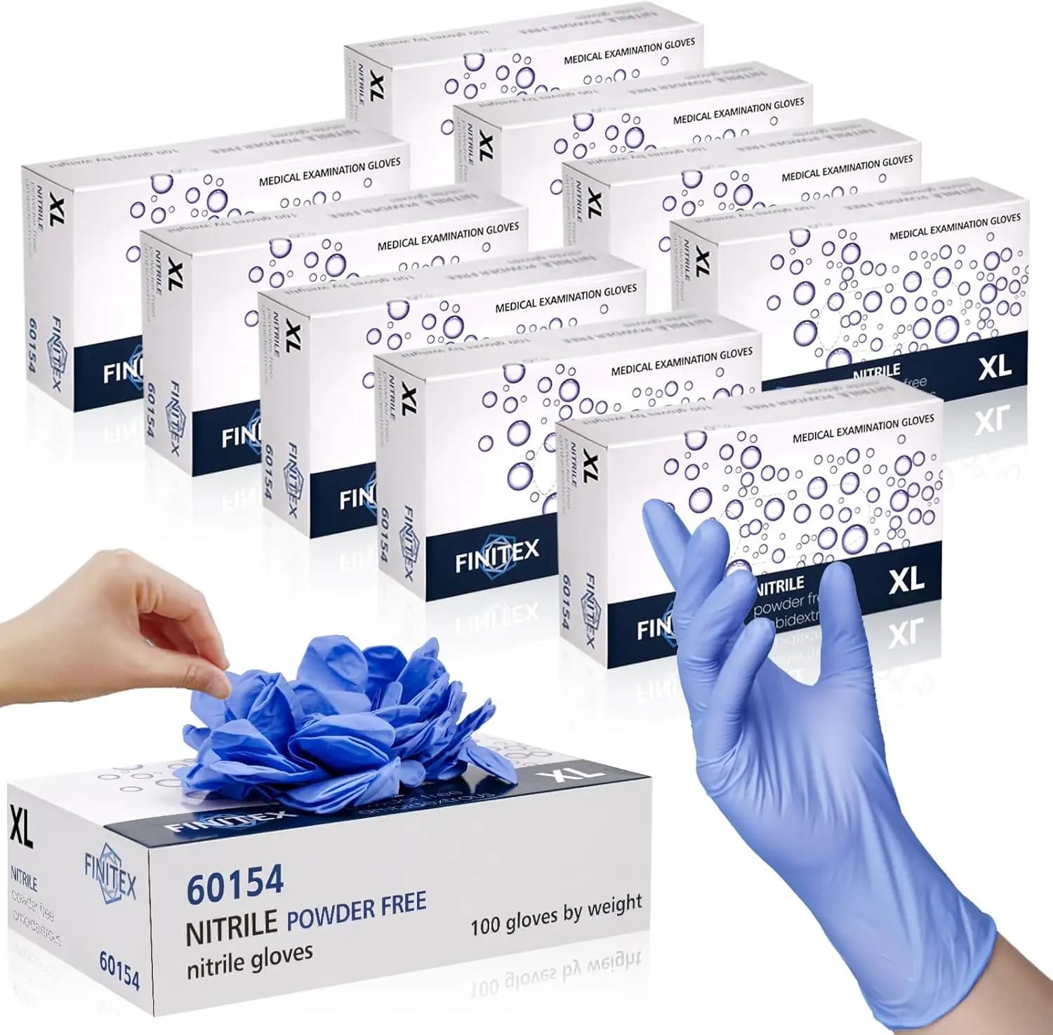 Guanti in Nitrile Blu Ghiaccio Senza Polvere, 1000 Pezzi per Pulizia ed Esami