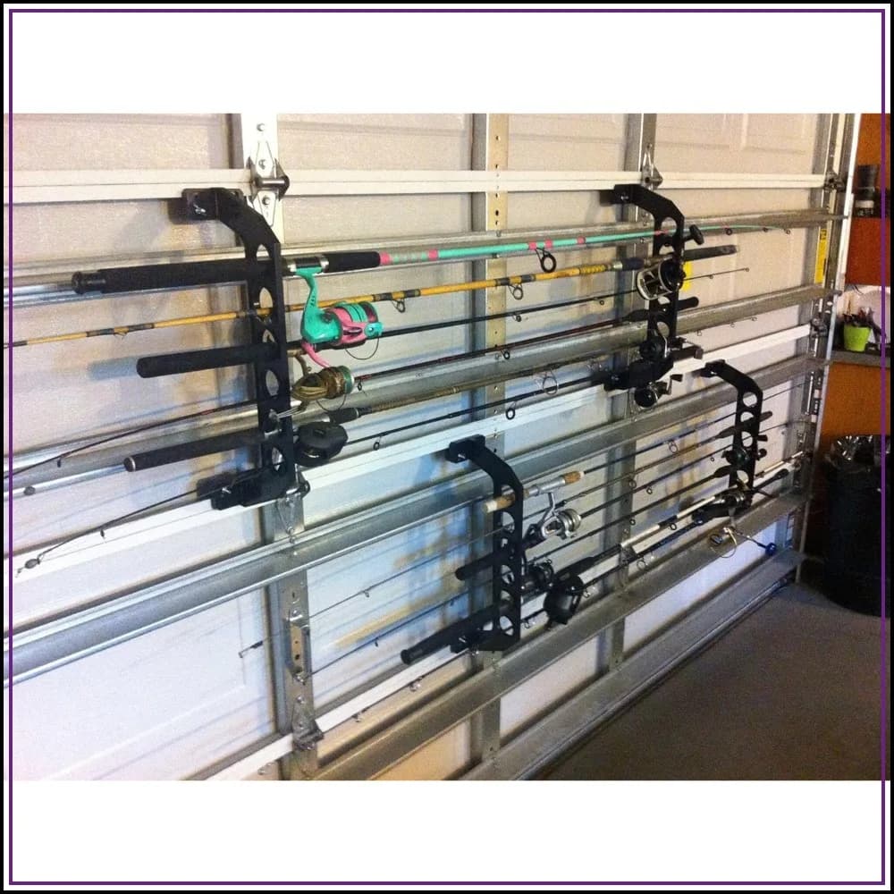 21" Black Garage Storage Rack - Holds 6 Fishing Rods, Adjustable Width, Easy Mount, No Tools Needed
