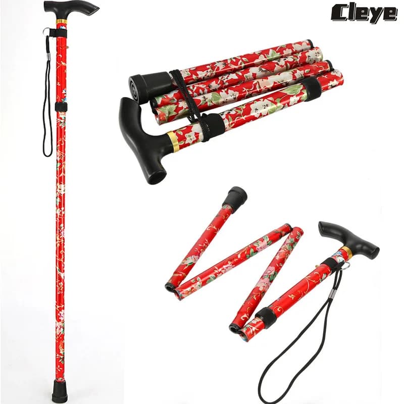 Aluminum alloy trekking pole, foldable, telescopic, lightweight five-section pole for cross-country hiking, outdoor walking stic