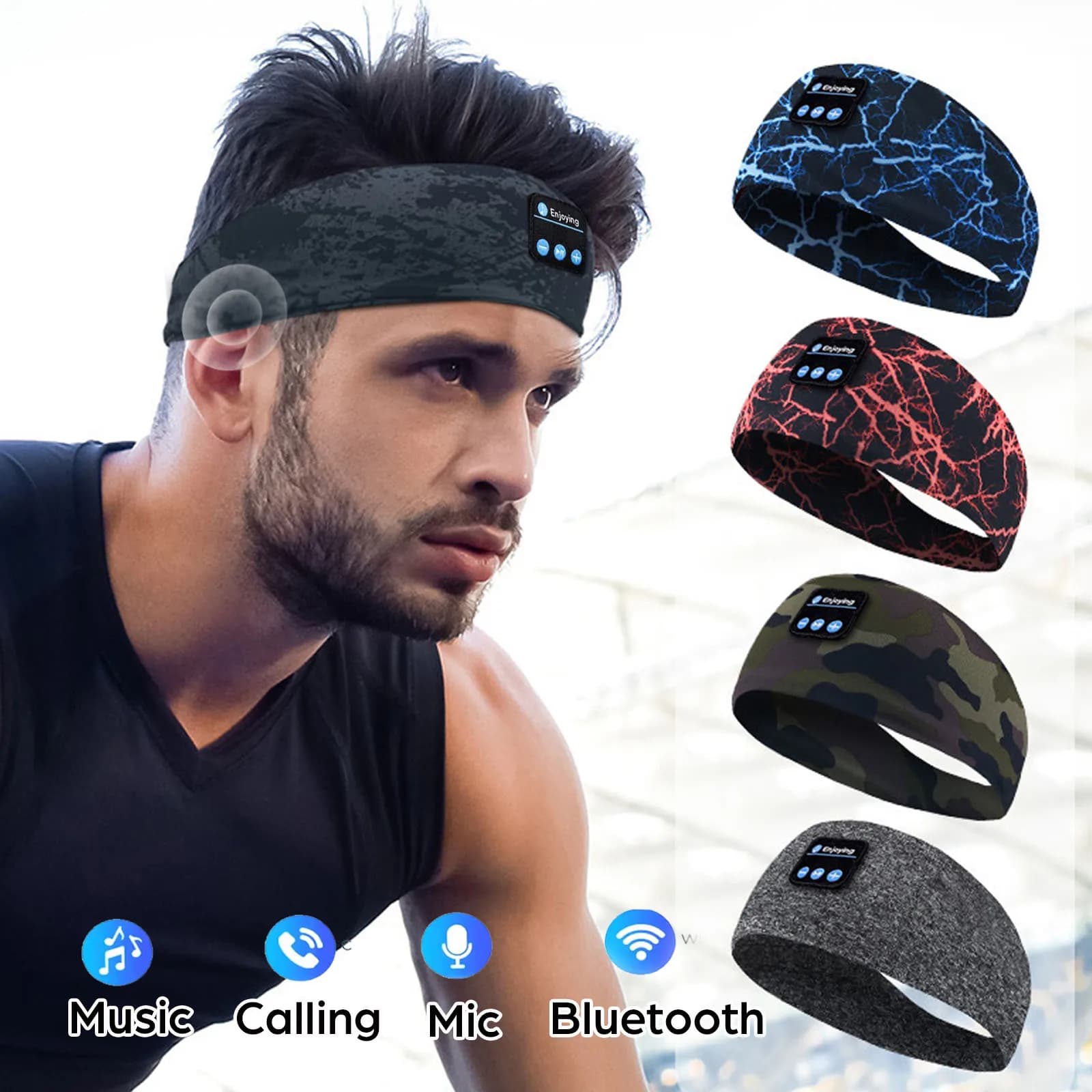 Auricolari Bluetooth Fascia sportiva Cuffie wireless elastiche Musica Maschera per gli occhi per dormire Auricolare Bluetooth wireless Fascia per yoga