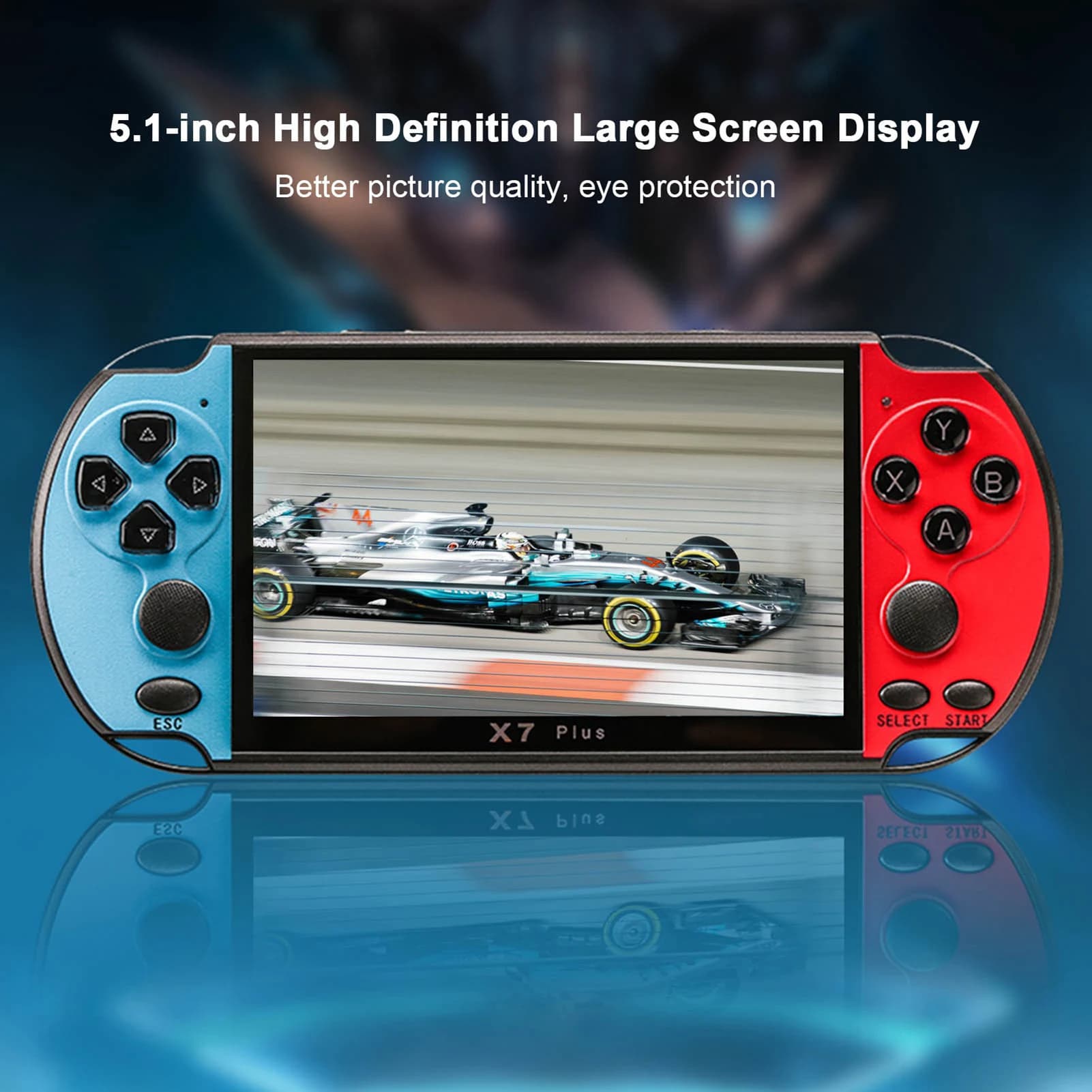 Console di gioco portatile Double Rocker da 5,1 pollici Console di gioco portatile 8G Batteria da 1500 mAh Supporto Video Musica Uscita AV Blu e rosso