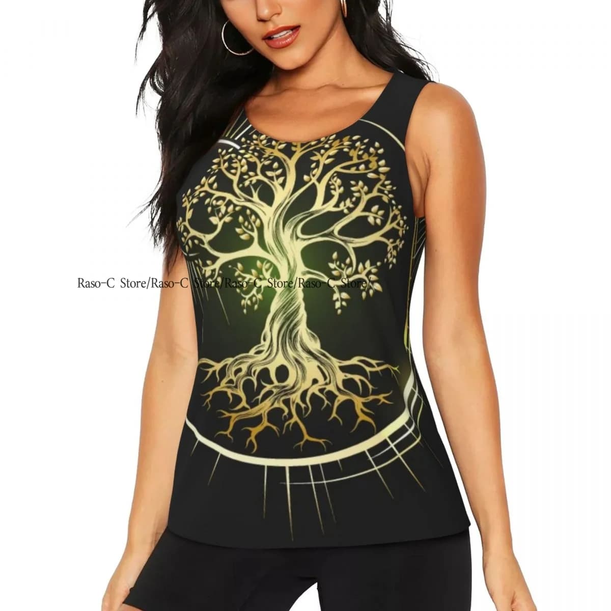 Gilet da yoga sportivo casual da donna Albero della vita Esoterico T-shirt da corsa ad asciugatura rapida Allenamento Allenamento Palestra Maniche