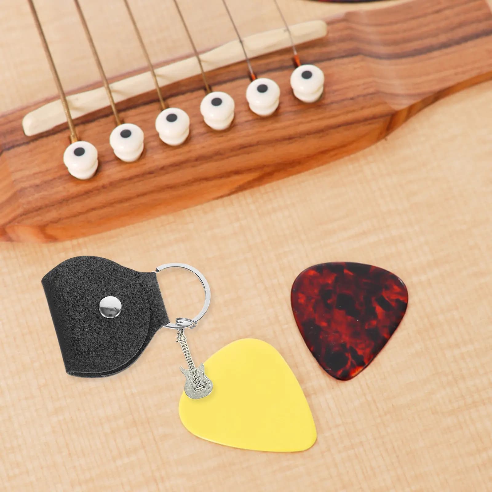 2 Pezzi Portaplettro Portachiavi Elegante in PU e Metallo, Organizzatore Compatto Portatile per Plettri e Ciondoli, Natale