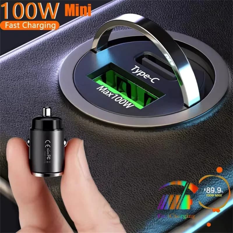 Caricabatteria da auto Mini PD USB Caricabatteria da auto per accendisigari di tipo C per Xiaomi Samsung Huawei Caricabatteria da auto QC3.0 a ricarica super veloce per iPhone