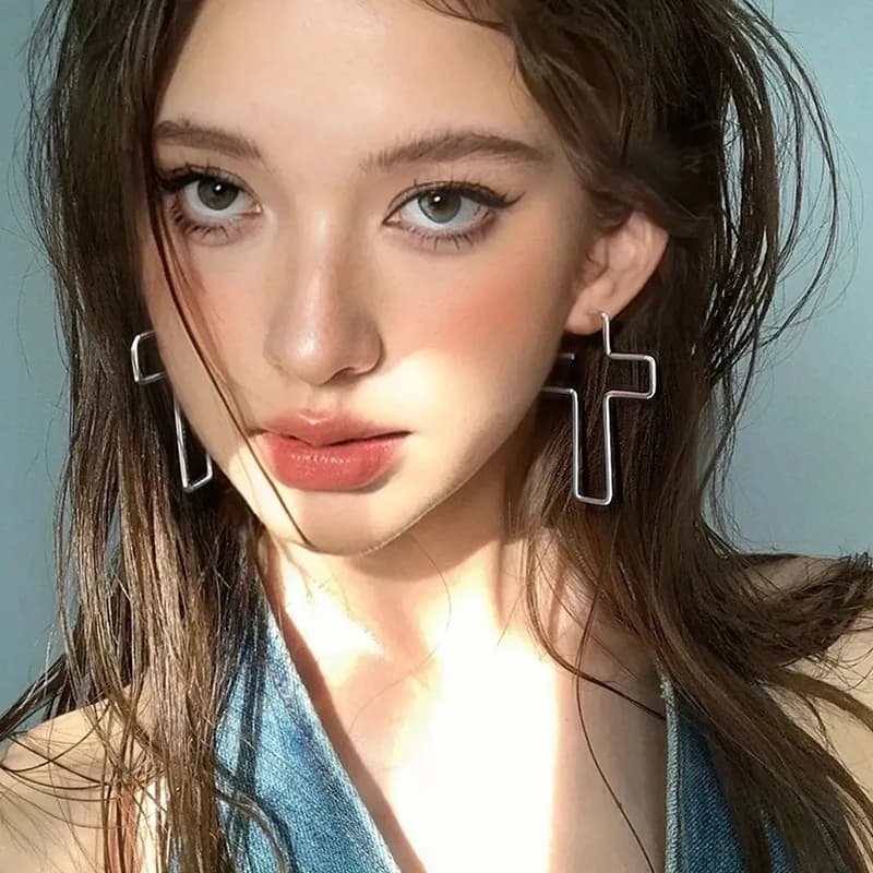 [HS][LA]1Pair New Metal Cross Earrings For Women Fashion Drop Hoop Earrings Party Jewelry Gifts