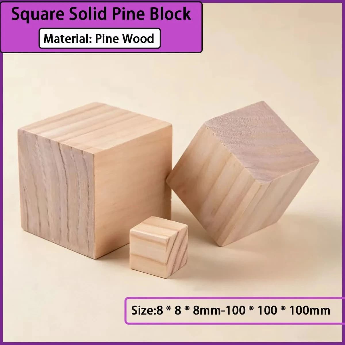 Blocchi di pino massiccio quadrati di dimensioni da 8*8*8mm a 100*100*100mm, utilizzati per modellismo, fai da te, ecc.