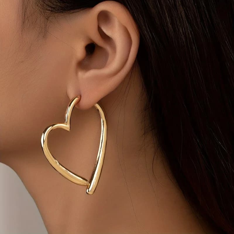 Orecchini alla Moda con Motivo Amore per Donne, Design Originale, Orecchini Dorati per Ragazze, Gioielli Semplici, Regalo Argentato