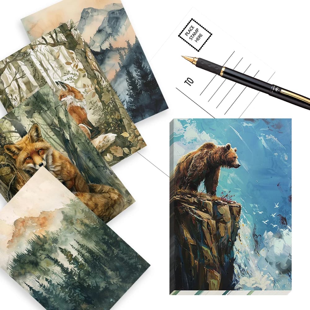 Cartoline di animali della foresta da 32 pezzi, regalo di Capodanno, regali di Natale, carte per decorazioni del soggiorno, decorazioni per la camera da letto, cartoncino spesso