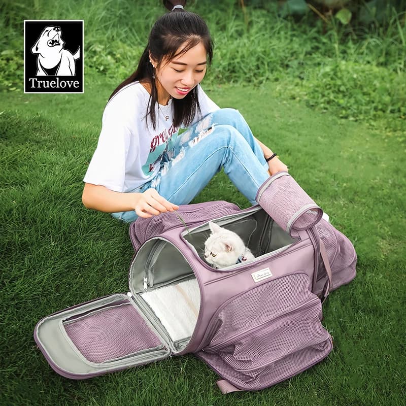 TRUELOVE TLX4971 Breathable Foldable Pet Shoulder Carrier, Large‑Capacity Anti‑Collapse Travel Bag for Cats & Small Dogs
