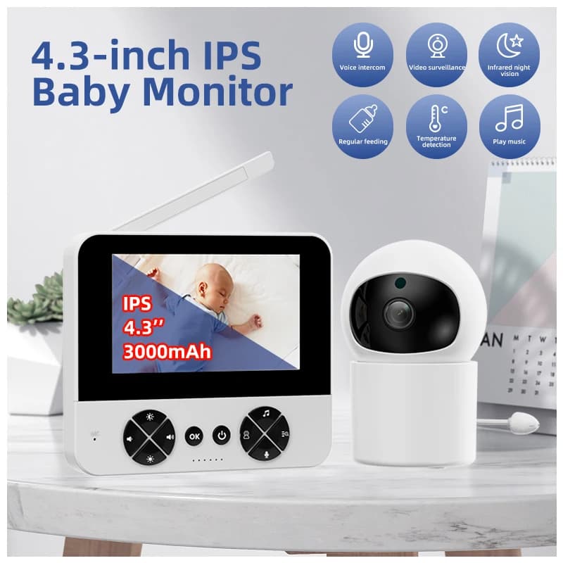 Monitor per Bambini con Visione Notturna, Schermo IPS da 4,3 Pollici, Telecamera HD 1MP, Telecamera di Sorveglianza 720P, Rilevamento del Pianto, Danmini C5