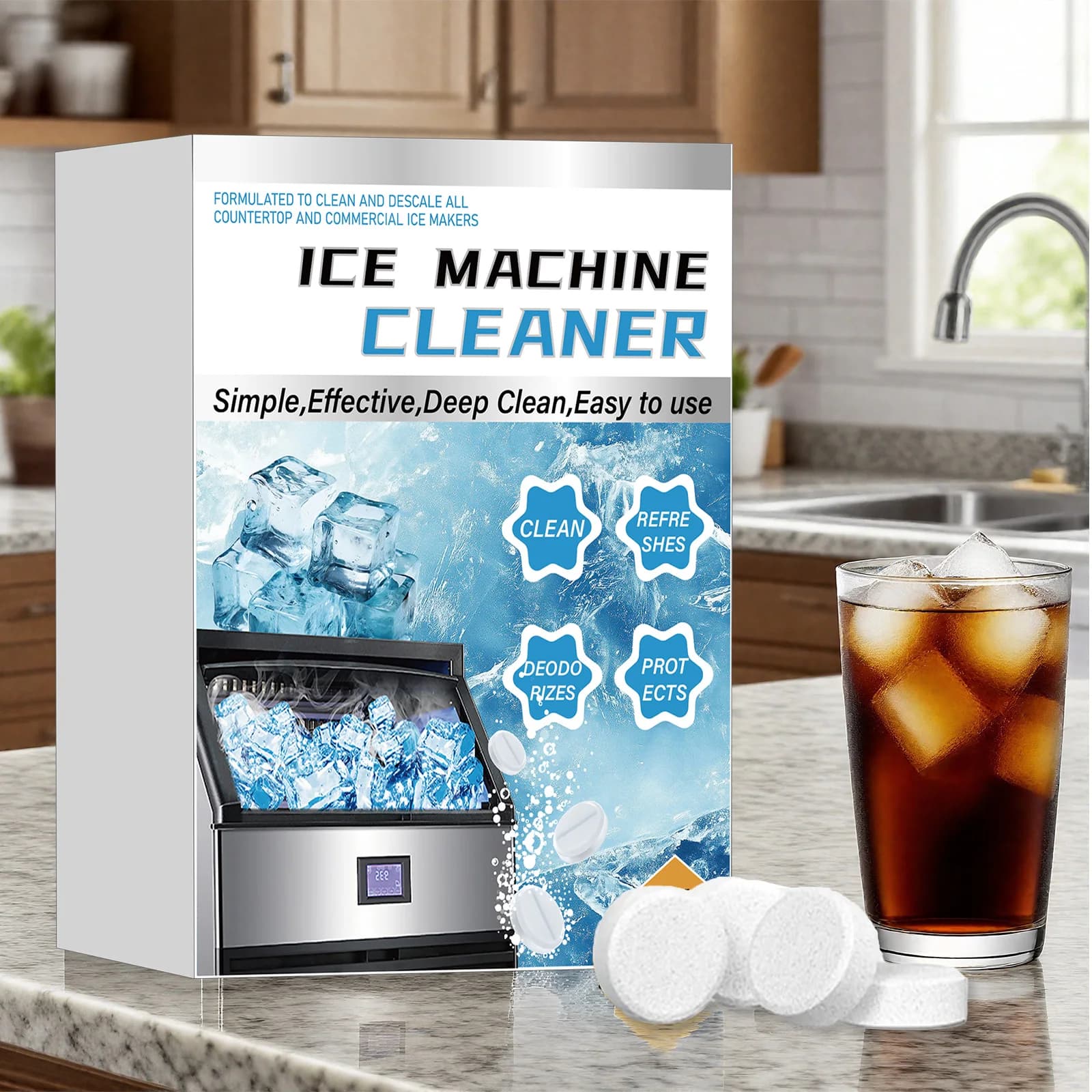 Ice Machine Cleaner Tablets 36pcs, Deep Clean & Descale for Countertop & Commercial Ice Makers, Remove Dirt & Odors, Easy to Use