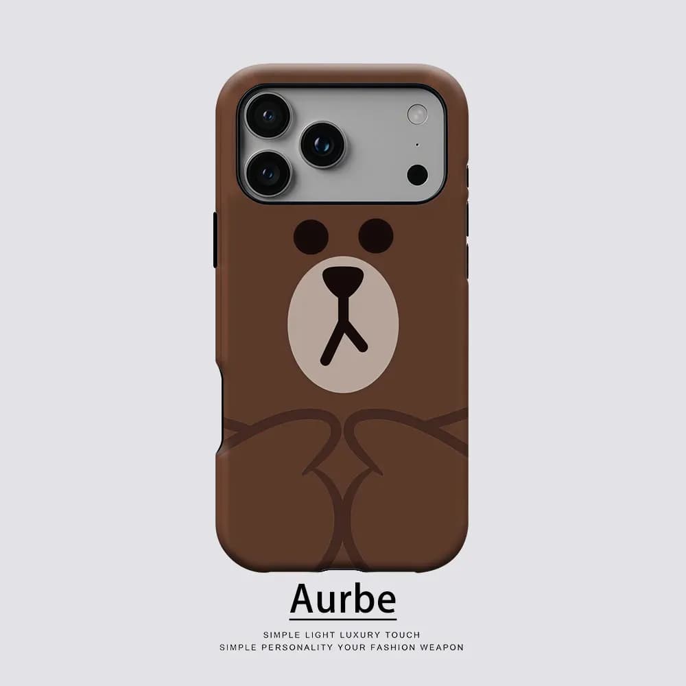 Custodia Aurbe Matte 2-in-1 con Pellicola e Supporto MagSafe per iPhone 17 16 15 14 Plus 17 Pro Max, Antiurto, Rigida, con Simpatico Design Orsetto Marrone