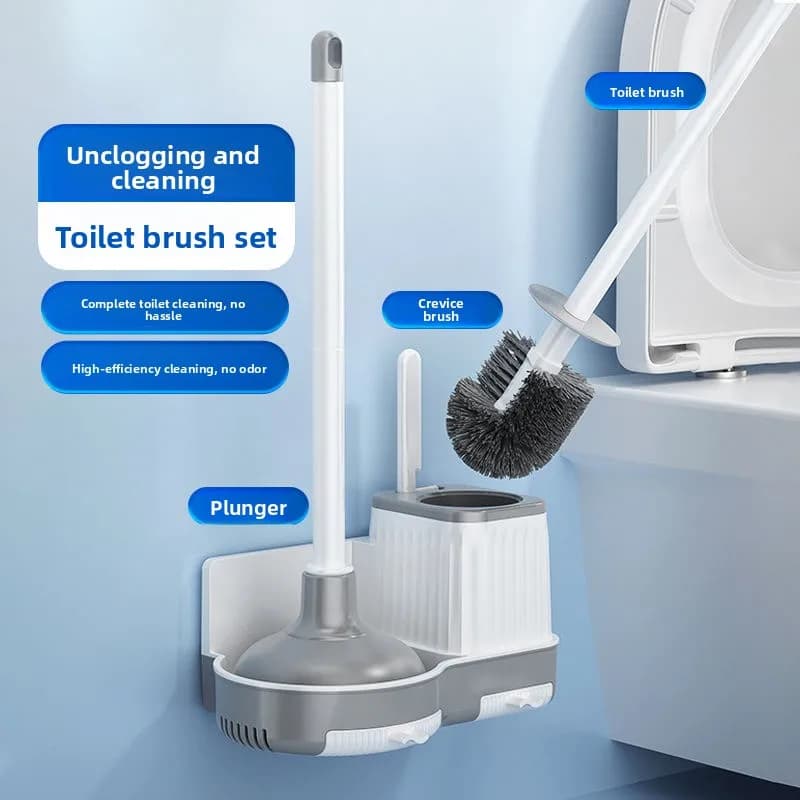 Set Spazzola per WC con Base, Strumento di Pulizia Senza Angoli Morti, Spazzola in Plastica per la Pulizia Domestica di Toilette e Orinatoi