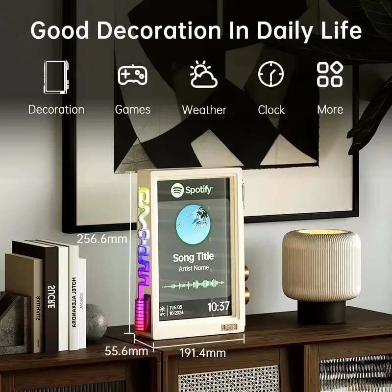 Transparent Digital Frame with Intelligent Clock, Unique Technological Gift for Desk Furniture, Photo and Video Reproducer