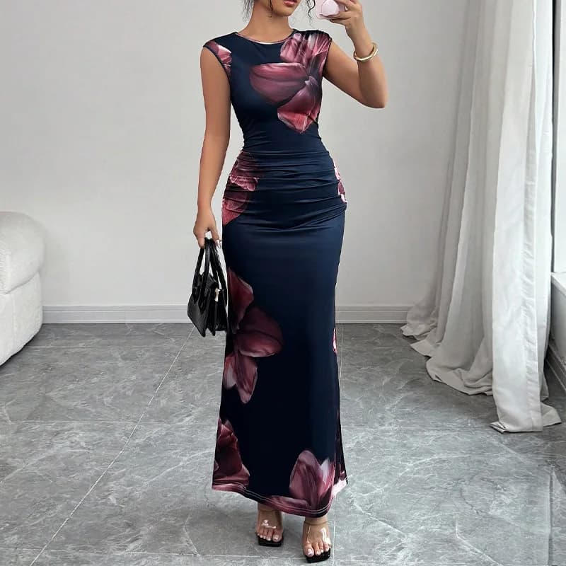Abiti lunghi aderenti sexy per le donne 2025 Moda estiva senza maniche O-collo Abito da festa lungo sottile Abiti eleganti