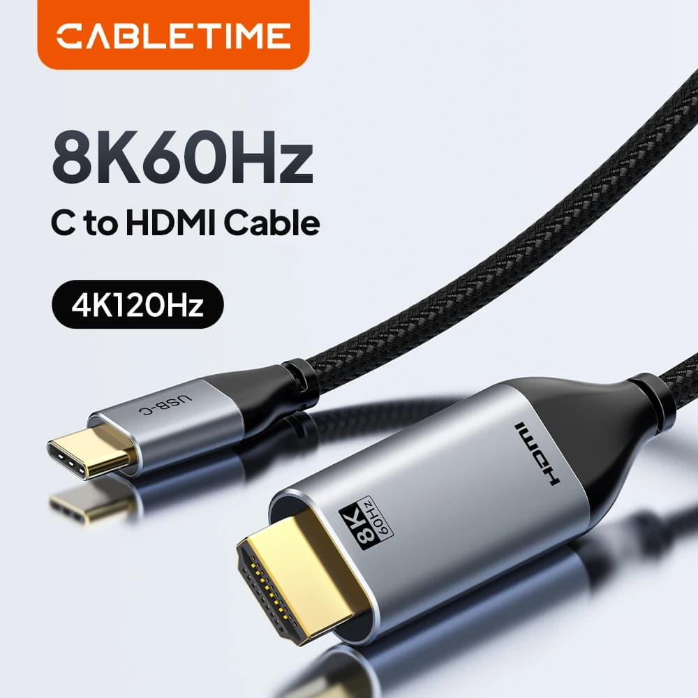 CABLETIME USB C to HDMI Cable 8K 60Hz HDR 4K 144Hz Advanced Chip HDCP 2.3 3D Effect Ultra HD Cable for Laptop HDMI Cable C388