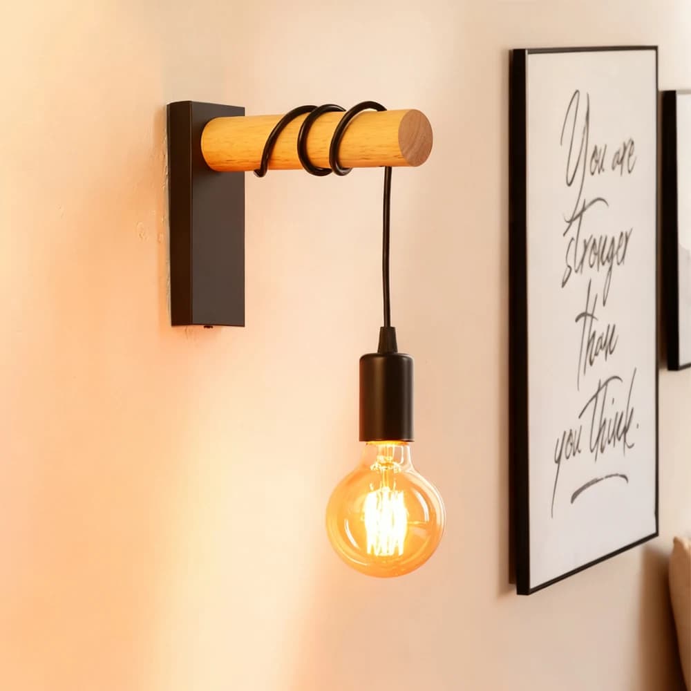 E27 Lampada da parete per interni in legno retrò Sconce Home Decor Lampada da parete Lampada da notte industriale per loft Decorazione della stanza Lampada da comodino