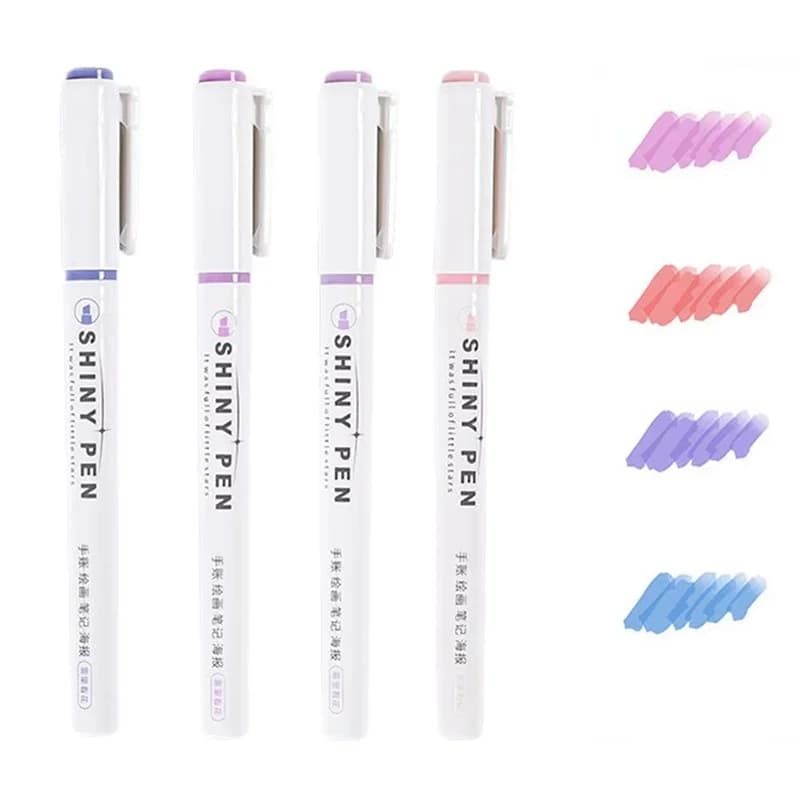 4 Colors Pastel Glitter Highlighters School Writing Supplies Star Glitter Shiny Doodle Marker For Students Kids Drawing Notes