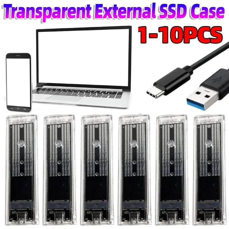 Box per Disco Rigido M.2 NGFF SATA Tipo C USB 3.1 10Gbps, Adattatore SSD Esterno Trasparente, Case per Disco Rigido per 2230/2242/2260/2280
